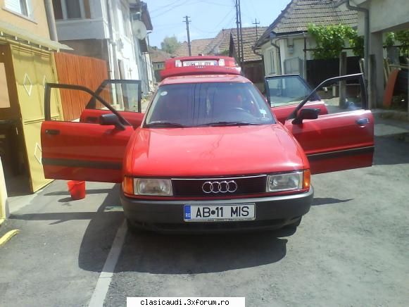 ceva vreme de cand stiu de acest forum mi-am facut si eu timp sa ma mea:
audi 80 b3, motor 1595 cmc,